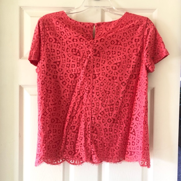 J. Crew Factory Women’s Short Sleeve Coral Lace Eyelet Top, Fully Lined, Size 2 - Picture 2 of 5